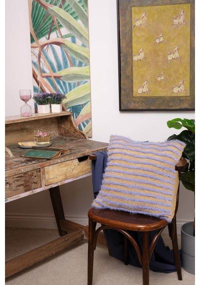 Peraluna Luxury Pıllow Simli Çizgili Triko Yastık Kılıfı 45x45 Cm Açık Lila/gold - Açık Lila