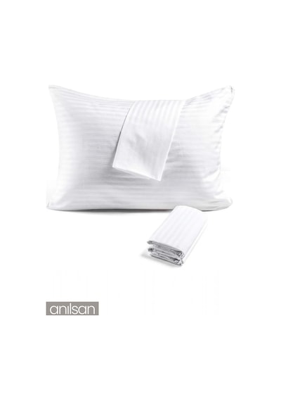 4l'ü Çizgili Saten Yastık Kılıfı 50x70 Cm, 83tel Beyaz