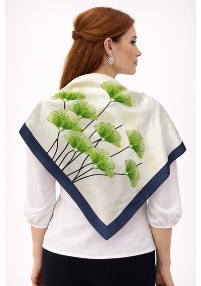 Tarzını Seç Lacivert Ginkgo Fular / Bandana / Aksesuar / Şal / Eşarp 70x70