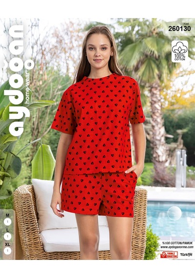 Aydoğan Kadın Mary Şortlu Cotton Kırmızı Pijama Takımı 0130
