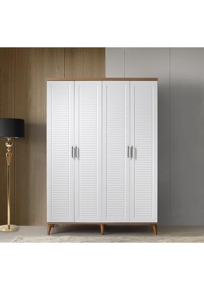 GuneyStore Paris 4 Kapaklı Komple MDF Atlantik Çam-Beyaz Gardırop