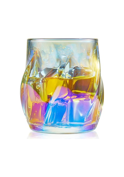 Viski Bardakları 2'li Set, Renkli Rock Bardağı, 240 Ml İçme Bardağı, Yaratıcı Bükümlü Kristal Eski Moda Bard