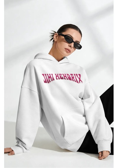 Sevbano Jimi Hendrix Efsane Şarkıcı Sırt Baskılı Unisex Oversize Penye Ho beyaz