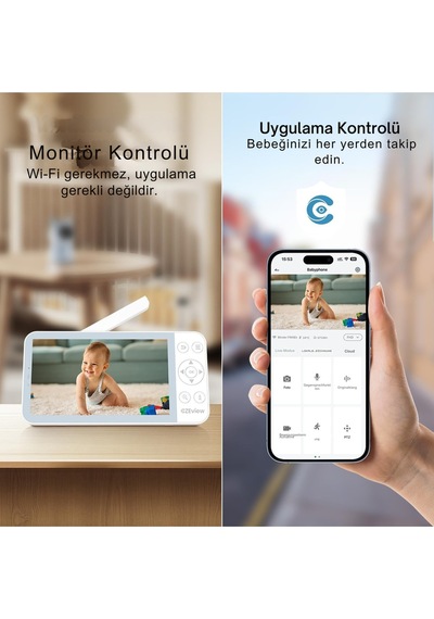 Czeview Bm6 2k Bebek Monitörü, 5.5" Hd Ekran, Wifi & Uygulama, Gece Görüşü, Hareket & Ses Algılama Kamera Sistemi
