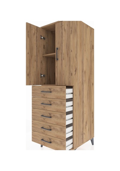 Kronos Dolap 2 Raflı 5 Çekmeceli 2 Kapaklı 60x59x182 Çam-çam Çam