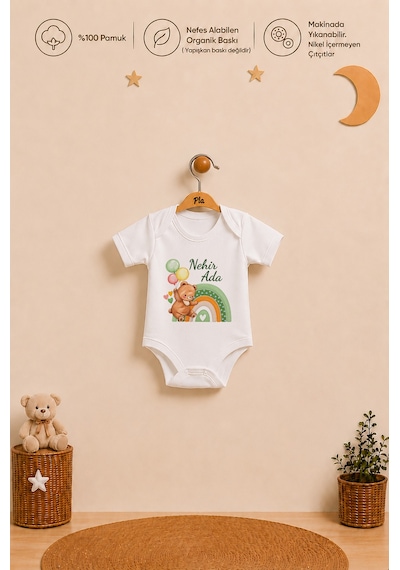 Pia Baby Kız Bebek İsme Özel Hediye Seti 2'li %100 Pamuk Organik Baskılı Body Zıbın Ve Ham Bez Kıyafet Kesesi 2083b2k9x Ekru