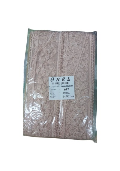 Dantel Polyester Sanal Tül Bant Pudra 14,80 Metre En 6 Cm On-697-pu