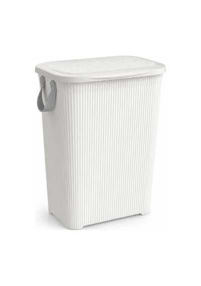 45 L Kapaklı Kirli Çamaşır Sepeti Modern Çizgili Tasarım Taşıma Kulplu Dayanıklı Plastik Banyo, Çamaşır Odası Ve Yatak Odası İçin 40 X 34 X 47 Cm, Beyaz Çok Renkli