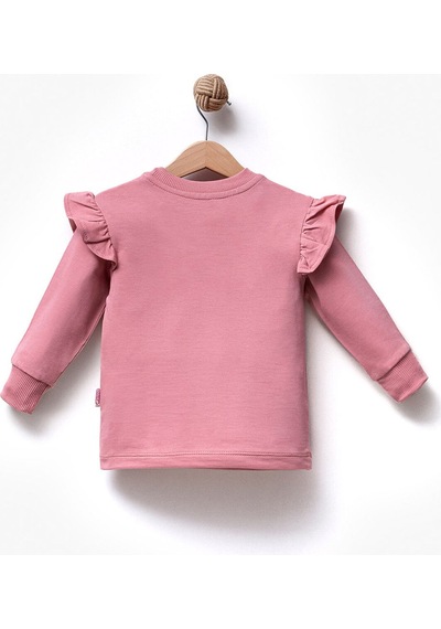 Overdo Kids Fırfırlı Yakası Çiçek Nakışlı 2 İplik Uzun Kol Kız Çocuk Sweatshirt Pembe