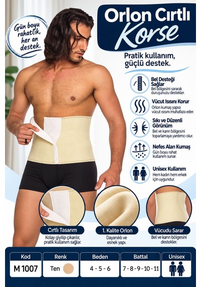 Orlon Cırtlı Korse Unisex Bel Ve Karın Destek Korsesi M 1007 - Rylks Standart