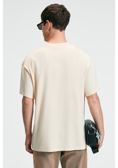 Grimelange BOLD Erkek %100 Pamuk Oversize Fit Baskılı Kısa Kollu Yuvarlak Yakalı Vanilya T-Shirt