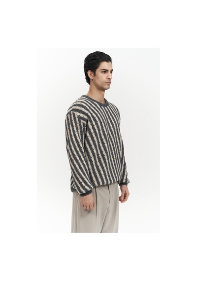 Mai Collection Mai Studios Co. Elijah Şeritli Antrasit Erkek Triko Kazak Antrasit