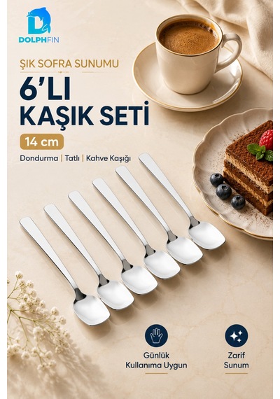 6 Lı 14 Cm Paslanmaz Çelik Tatlı Kaşığı Dondurma Kahve Kaşık Seti Inox