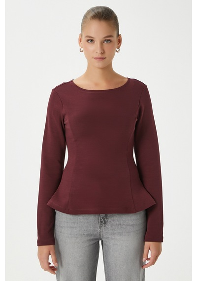 Ritnice Kadın Runa Premium Bordo Peplum Bluz Bordo
