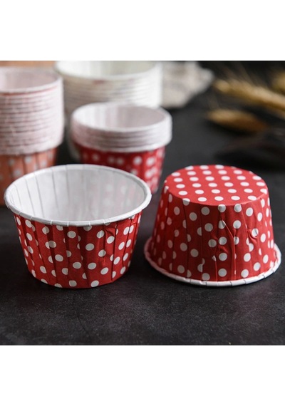 Bens Cup Cake Sufle Kapsülü Muffin Kapsülü Kırmızı Puantiyeli 25 Adet 50x39mm Kağıt Beyaz Diğer