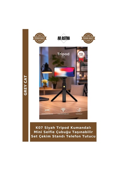 K07 Siyah Tripod Kumandalı Mini Selfie Çubuğu Taşınabilir Set Çekim Standı Telefon Tutucu