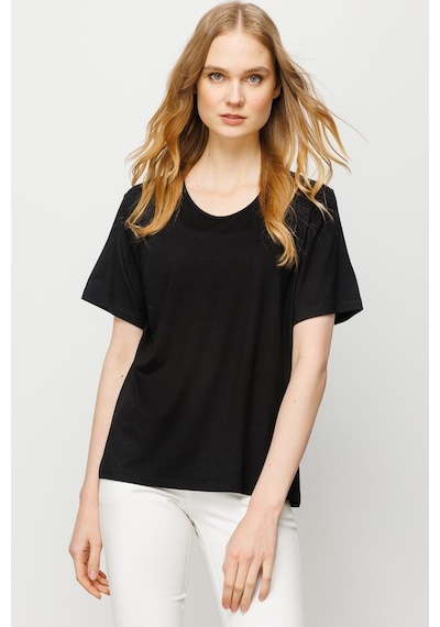 Kadın Sıfır Yaka Basic Penye T-shirt Siyah SIYAH