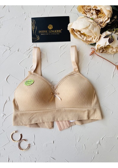 Celine C Cup Bambu Hisli Ultra Rahat Polamid Kumaştan Dokulu Dant Bej