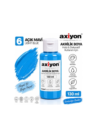 Axiyon Art Akrilik Boya 130 Ml Mavi 2'li Paket Su Bazlı Hobi Ve Dekoratif Boya