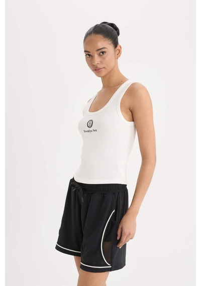 DeFactoFit NBA Brooklyn Nets Slim Fit Dar Kesim U Yaka Ribana Sporcu Atlet E2358AX25SMER105