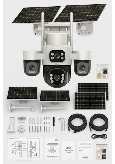 Inox-x14 4 Lensli Esım Destekli 4g Solar Güneş Enerjili Kablosuz Dış Mekan Ptz Güvenlik Kamerası
