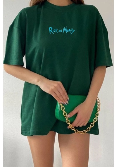 Flood Of Style Unisex Rick And Morty Baskılı T-shirt Yeşil
