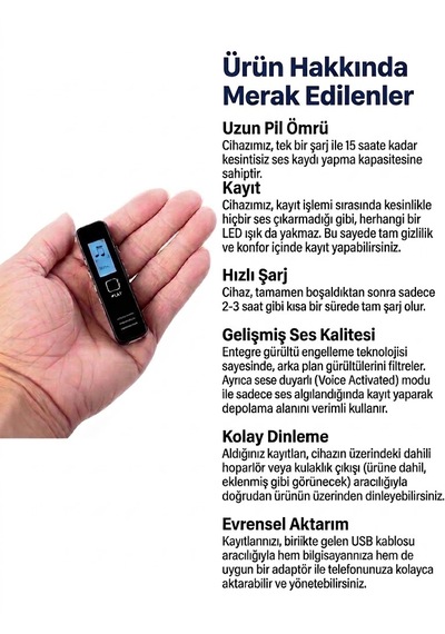 64 Gb Ses Kayıt Cihazı Sese Duyar Sensörlü Led Ekranlı,mp3