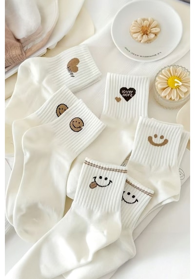 Hitit Socks Kadın 5 Çift Premium Kalite Gülen Surat Ve Kalp D... Çok Renkli