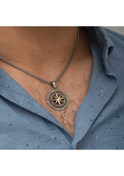925 Ayar Gümüş Pusula Unisex Kolye Beyaz