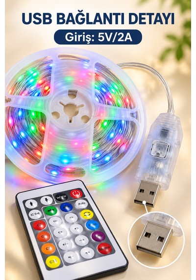 Shnstore Usb Bağlantılı 10 Metre Rgb Led Işık Shntknd0720