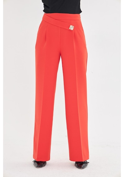 Lovelf Kare Düğme Bol Paça Pantolon Oranj Oranj