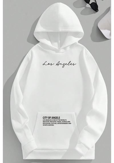 Los Angles Baskılı Oversize Sweatshirt Beyaz