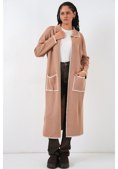 Bigdart Kadın Uzun Oversize Triko Hırka 15962 - Camel