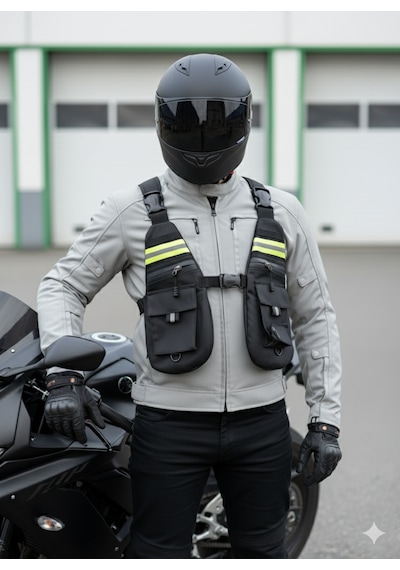 Motosiklet Göğüs Çantası Yeni Nesil Ayarlanabilir Kayışlı Klipsli Yelek Tipi Suya Dayanıklı Çanta Siyah
