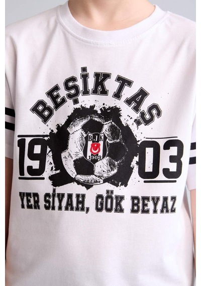 Defacto Beşiktaş New Regular Fıt Bisiklet Yaka Kısa Kollu Beyaz Tişört Erkek Çocuk H8321a826hswt34 Beyaz-wt34