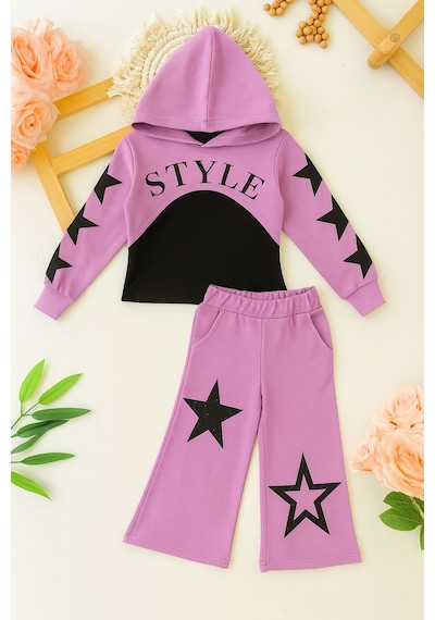 Star Style Kız Çocuk 3'lü Takım - 3/12 Yaş - 31517 Mor