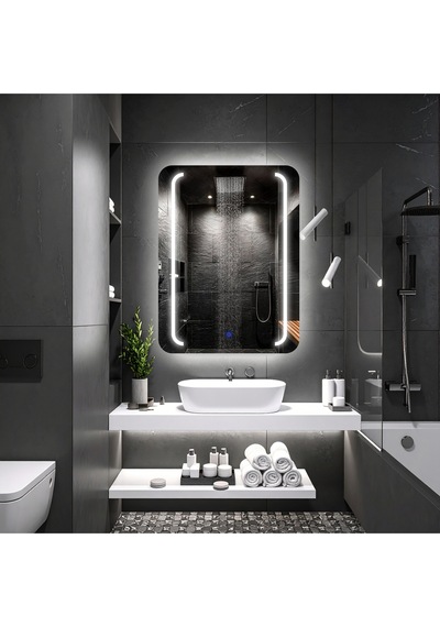 Rectavision Beyaz Led'li Kumlamalı Lavabo & Banyo Aynası Dokunmatik Sensörlü 70 X 45