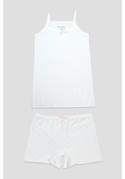 Defne Baby Kız Çocuk Premium Pamuklu Kalp Desenli Penye Atlet & Boxer Takımı Renkli