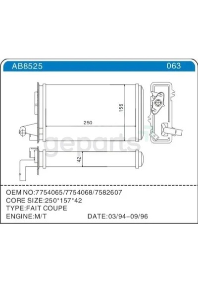 Kalorifer Radyatörü Fiat Tempra 1995-2001 Tıpo 1995-2001 Alfa Romeo 145 1995-2001 146 1994-2001 155 1992-1997