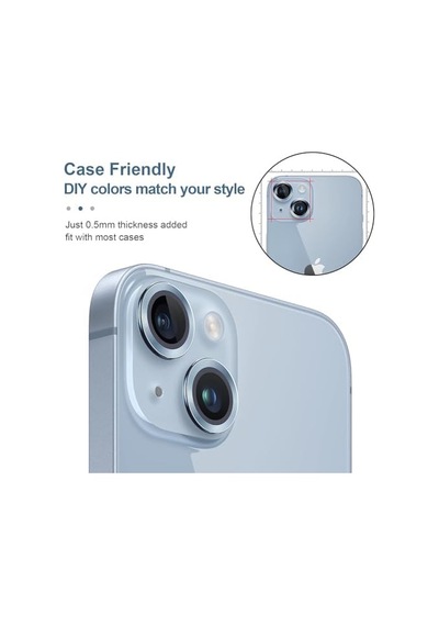 Apple Uyumlu iPhone 15 Plus İçin Kamera Lens Koruyucu Ultra İnce Yüksek Kaliteli Cam Mercek Mavi Sierra Blue Siyah