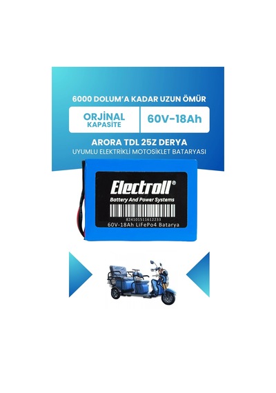 Arora Tdl 25z Derya Batarya Standart Kapasite Lifepo4 60v 18ah Elektrikli Motosiklet Bataryası