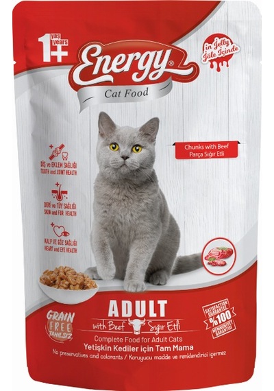 Energy Sığır Etli Yetişkin Yaş Kedi Maması 24 x 85 G