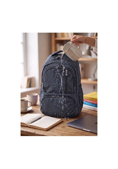 Gigi Luxe Unisex Su Geçirmez Çok Bölmeli Krinkıl Kumaş Okul Çantası Laptop Çantası Siyah Siyah