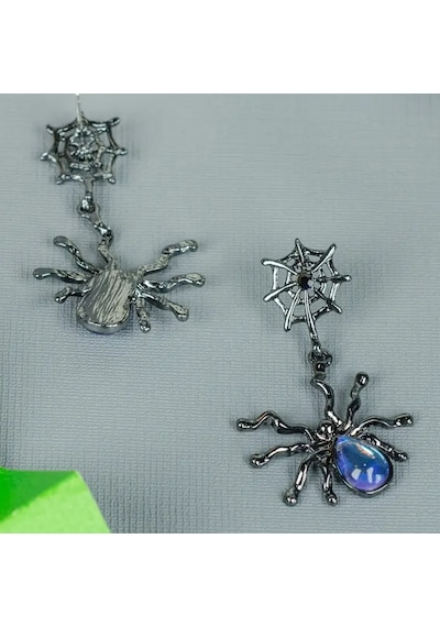 Dükkan Design Y2k Örümcek Detaylı Gotik Küpe Gümüş