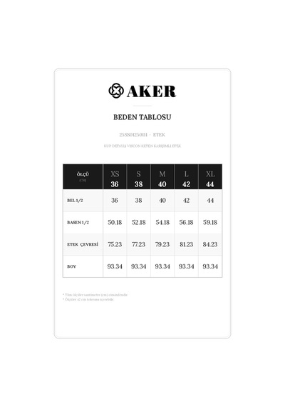 Aker Kup Detaylı Vıscon Keten Karışımlı Etek Bej Bej