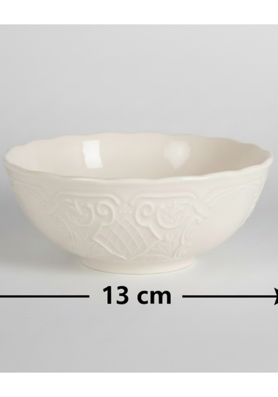 6 Kişilik Kabartma Desen Lisa Çorba Kasesi 13cm Krem Rengi
