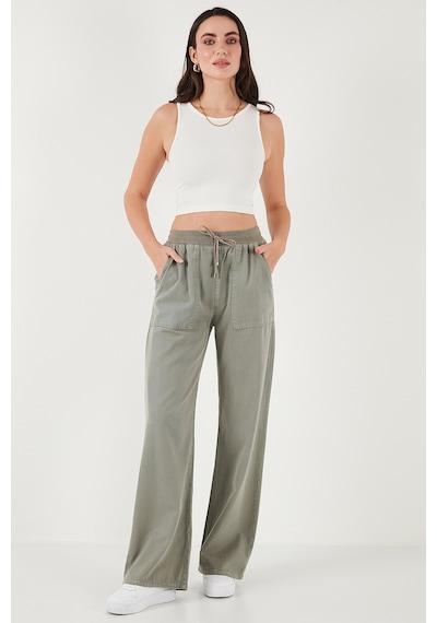 Lela Relaxed Fit Yüksek Bel Bol Paça Bayan Pantolon 668Yp5040 Haki