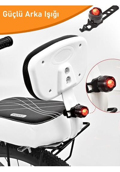 Valkyrie Bisiklet Arka Koltuk Seti Sırt Destekli Sele Minderi Tutma Barı Ayak Pedalı Arka Işıklı Siyah