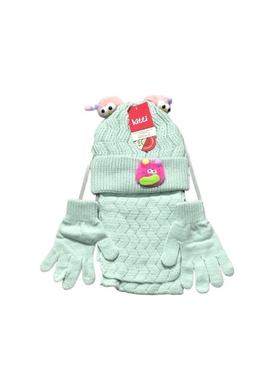 Kitti 4-8 Yaş Kız Çocuk Atkı Bere Eldiven İçi Polarlı 3'lü Takım 24170-04 Mint