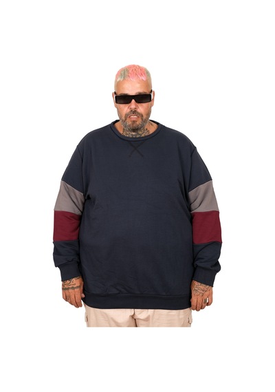 Mode Xl Büyük Beden Parçalı Bis Yaka Sweatshirt U25817 Lacivert